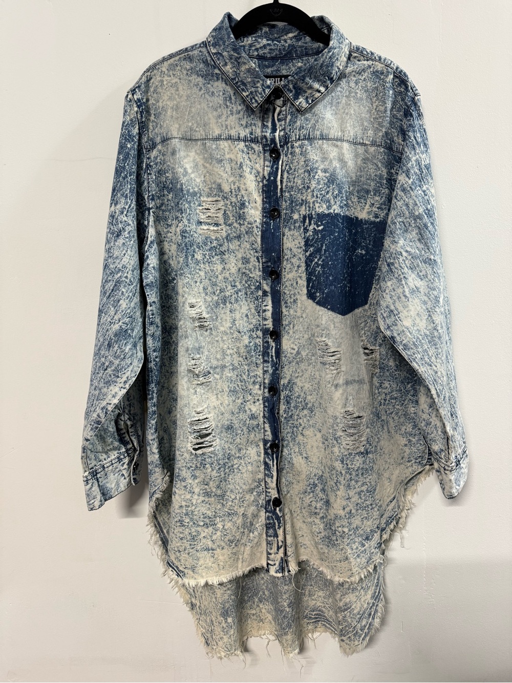Thrill Blue Acid-Wash Denim Top with Black Label
